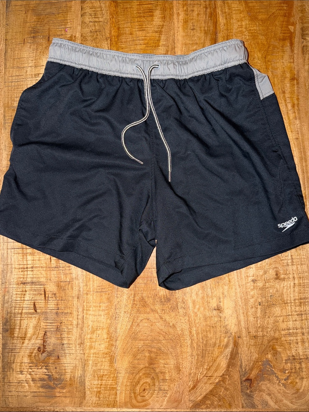 Speedo Black Athletic Swim Shorts with Gray Waistband